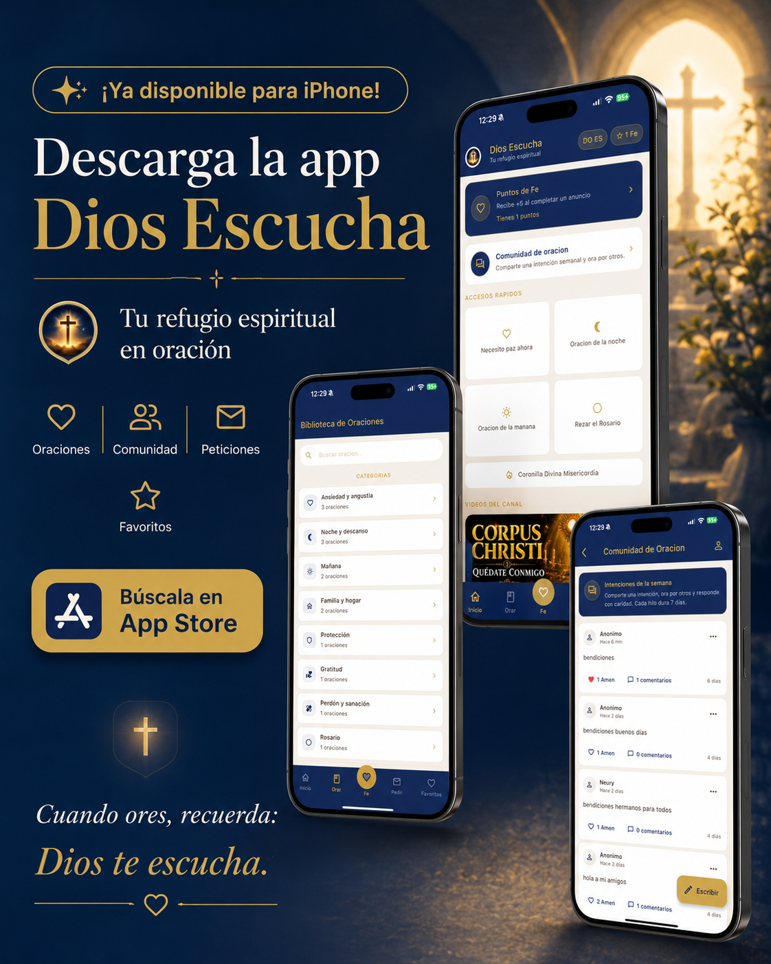 Dios Escucha disponible para iPhone con vistas de la app