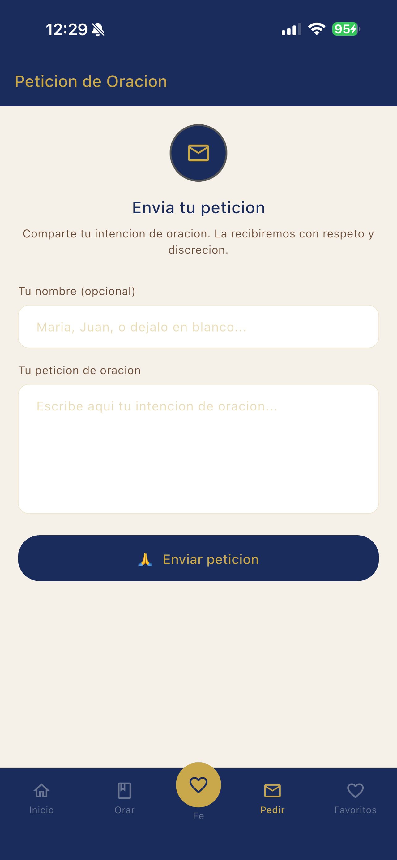 Inicio de la app Dios Escucha