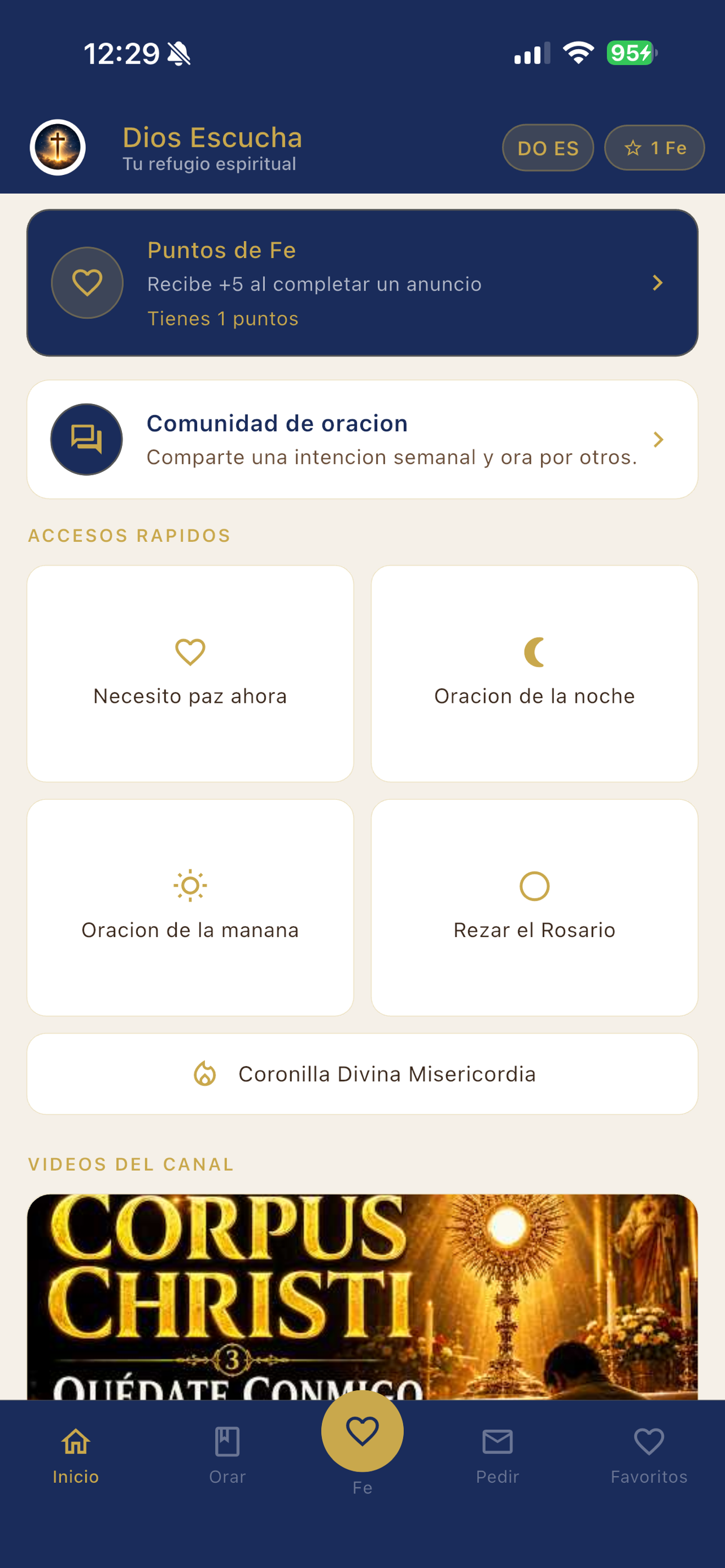 Accesos rápidos y videos del canal